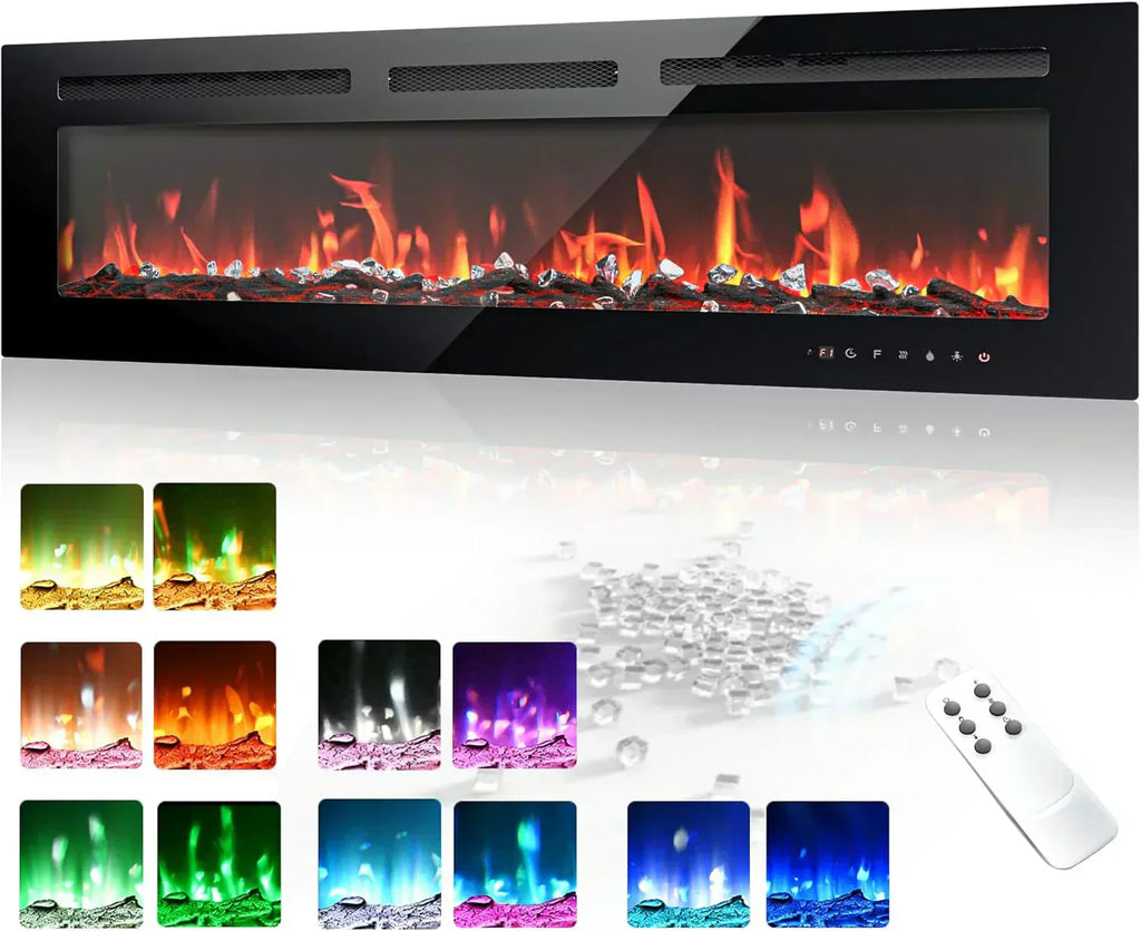 EUHOMY 50 Inch Electric Fireplace Wall Recessed Adjustable Flame Color Fireplace Heater wourant