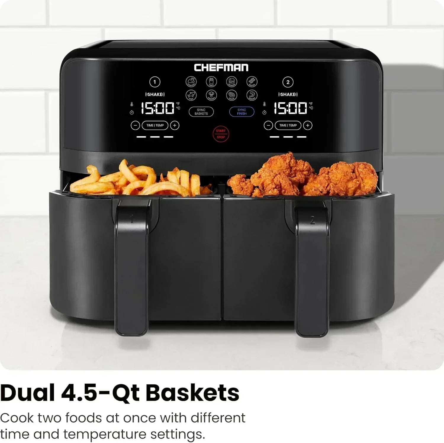 Chefman 6-Quart Dual Basket Air Fryer Digital Touchscreen Smart Sync Finish High-Frying wourant