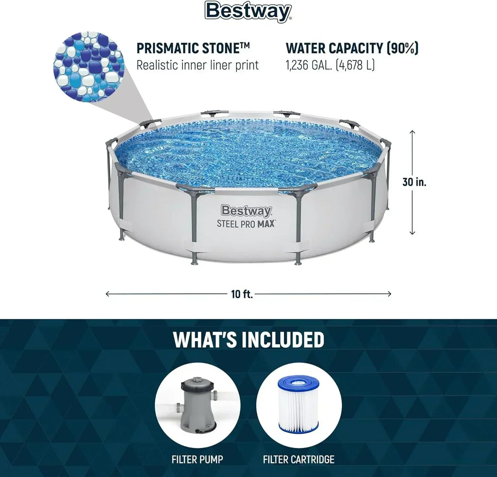 Steel Pro MAX 10 Foot x 30 Inch Round Metal Frame Above Ground Backyard Swimming Pool Set wourant