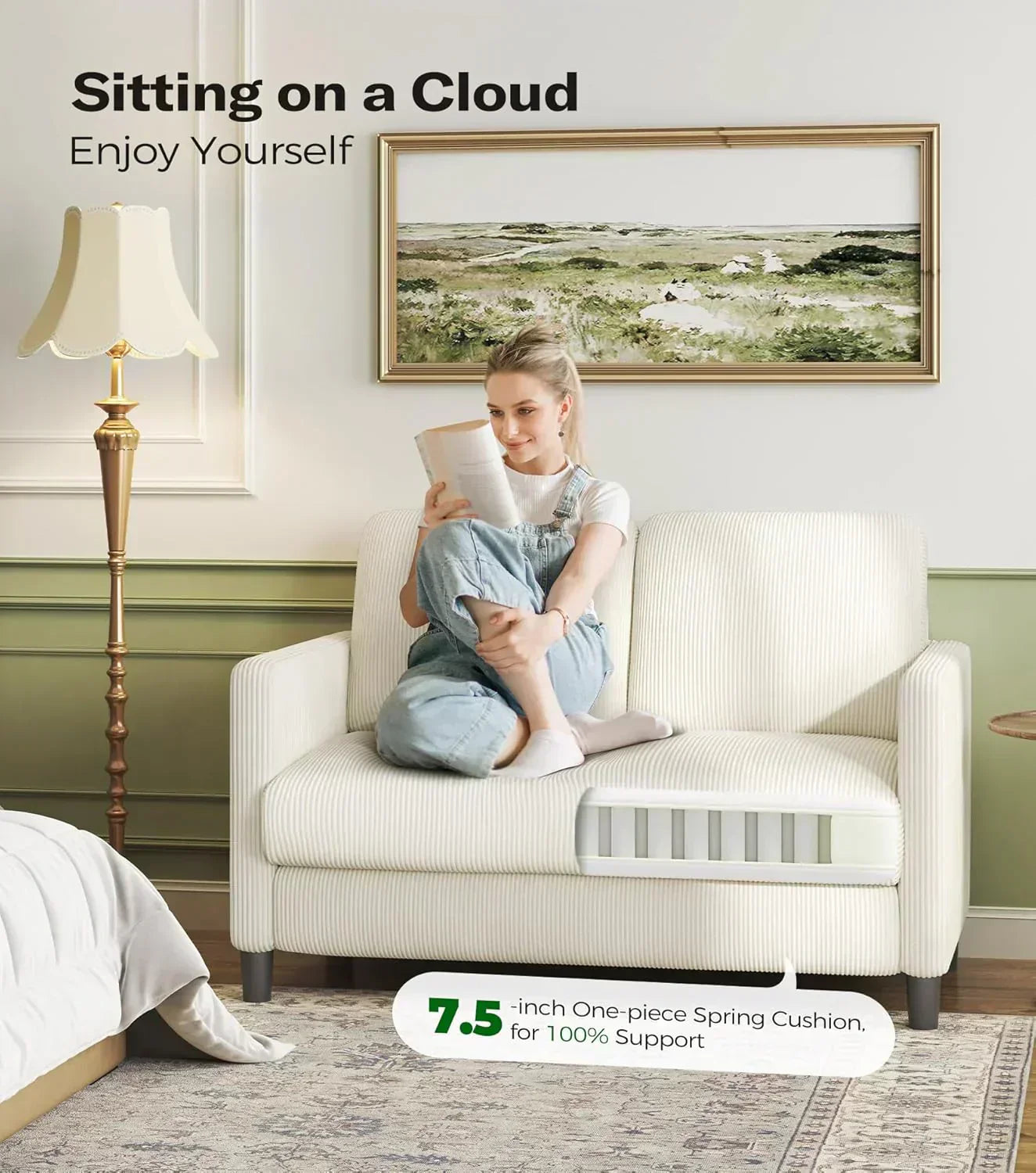Loveseat Sofa 51" Love Seat Comfy Corduroy Small Loveseat Tool-Free Setup Couch wourant