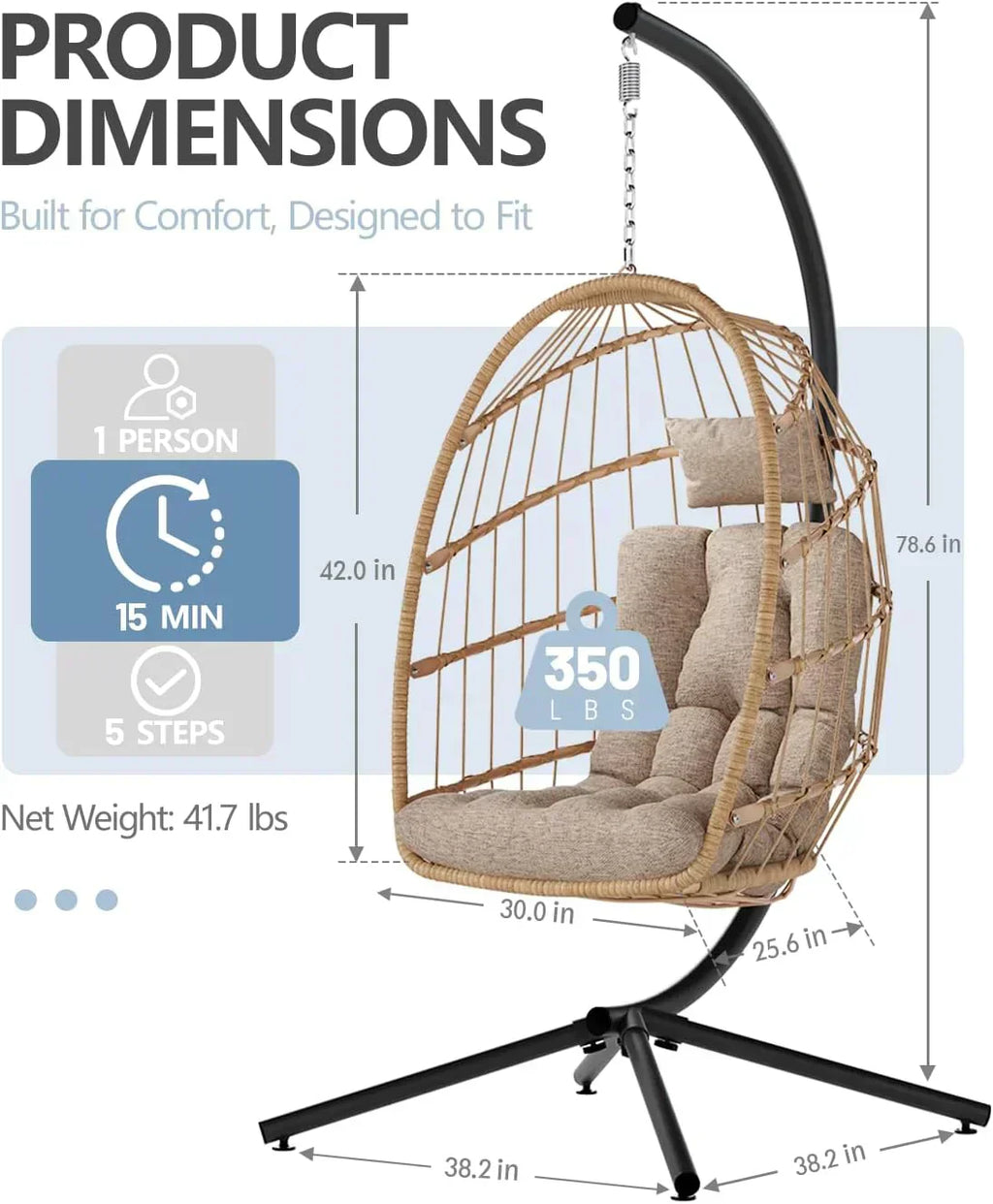 SWITTE Egg Chair Outdoor with Stand Indoor Wicker Hanging Egg Swing Chair with Cushion wourant