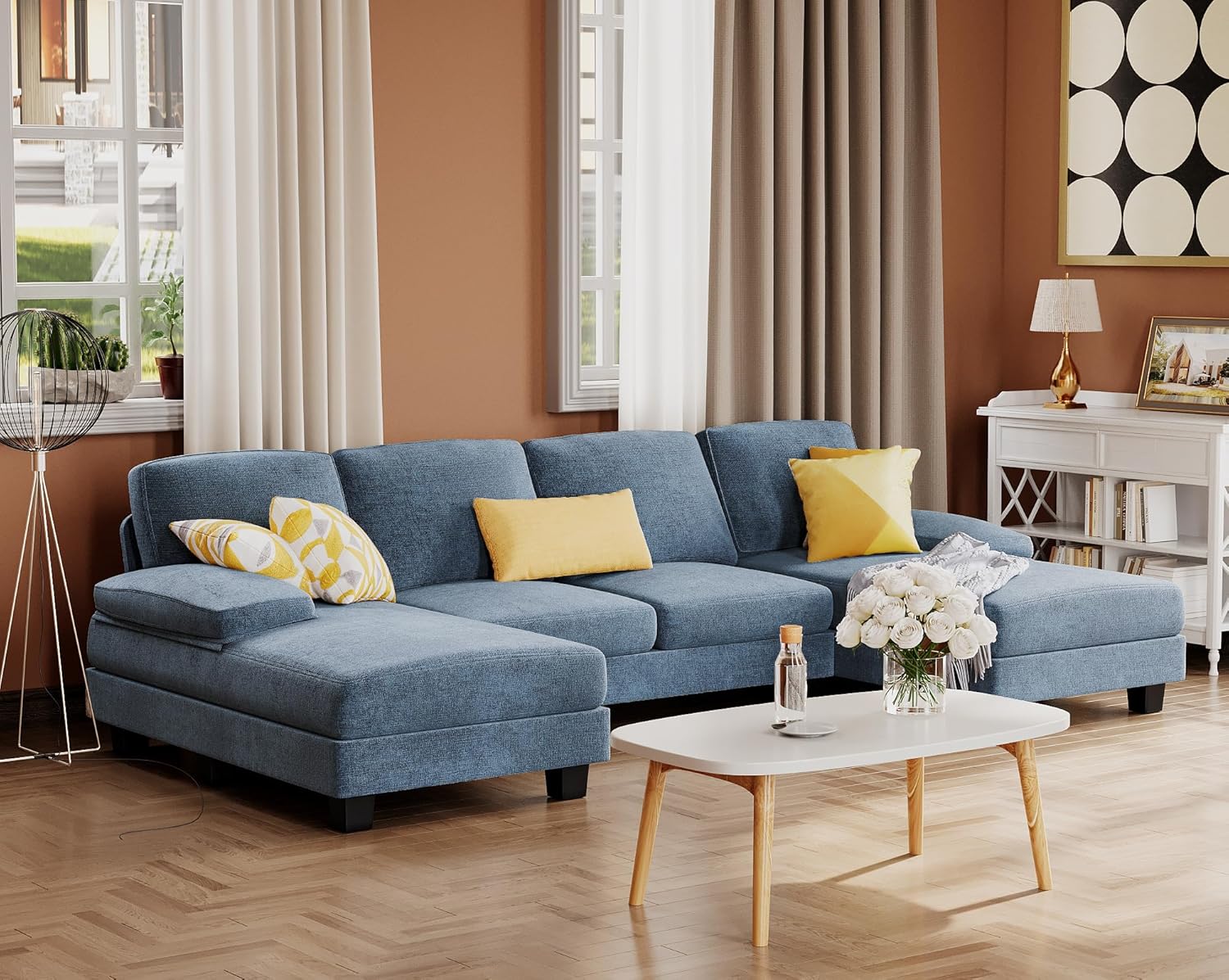 Furmax Sectional Couches for Living Room U-Shaped Sofa Couch Linen Fabric 4 Seat Sofa Set wourant
