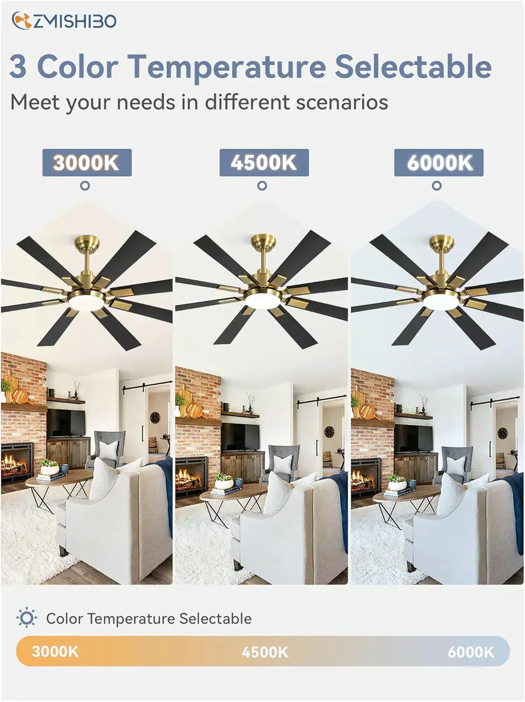 Zmishibo 72-inch large ceiling fan with lighting and remote indoor/outdoor wourant