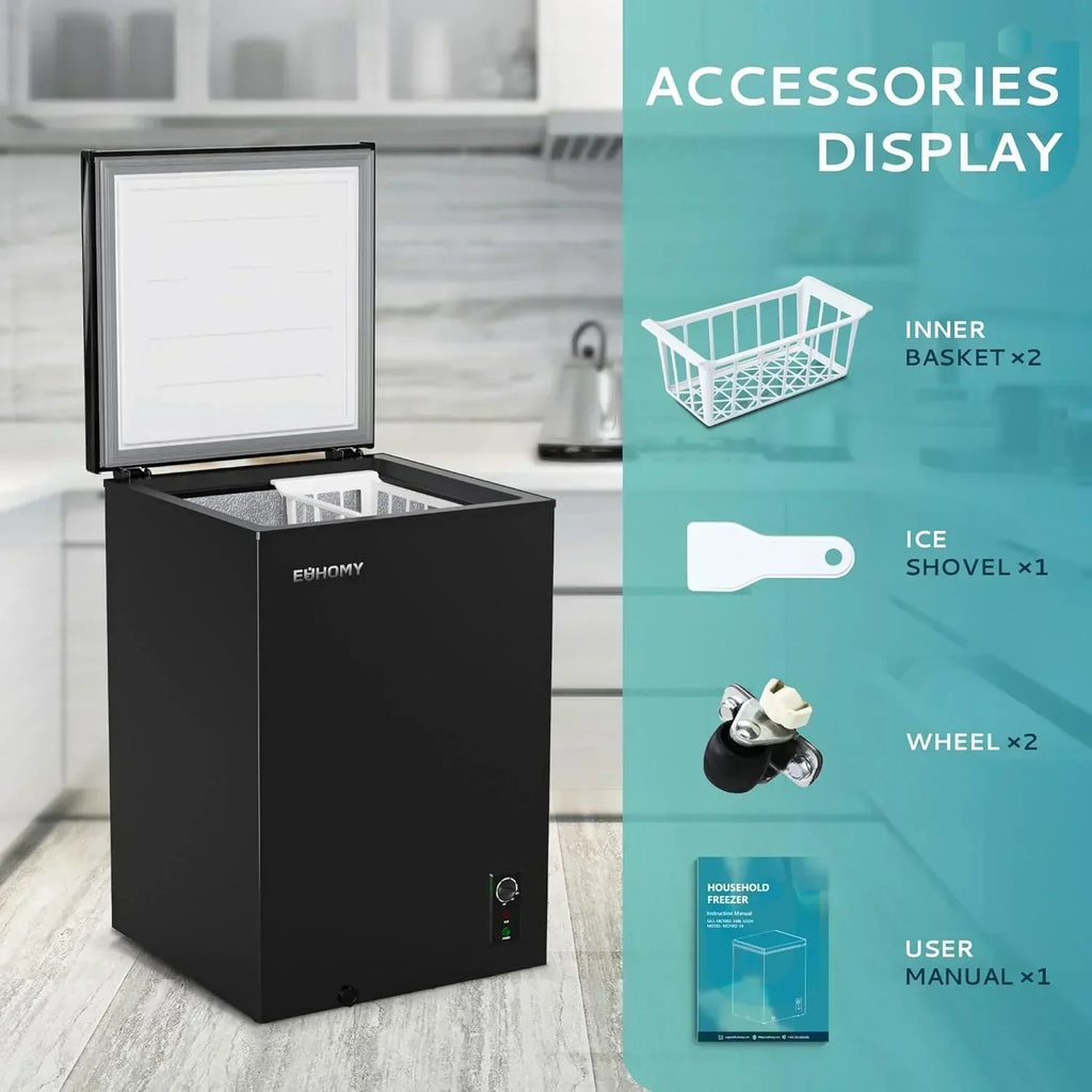 EUHOMY 3.5 Cu.Ft Chest Freezer with Removable Basket Small Deep Freezer Adjustable 7 Thermostat wourant