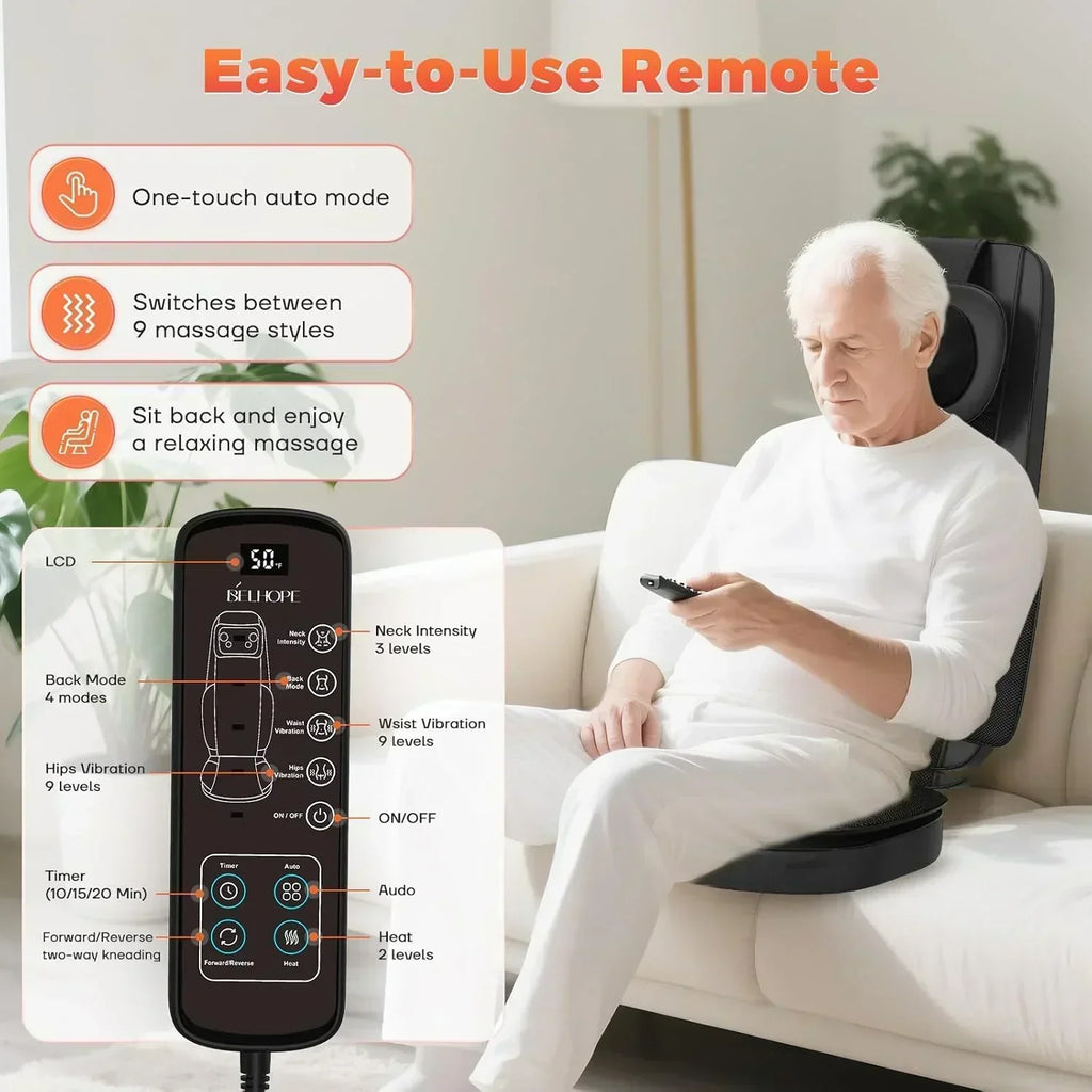 4D Kneading Back Massager Comfortable Chair Back Massager Home Office Shiatsu Neck Massager wourant