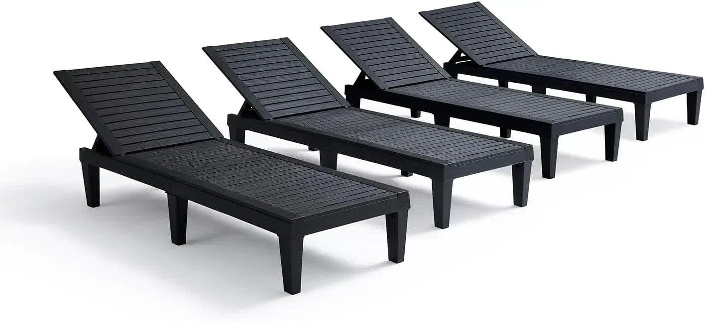 Patio Chairs Black Chaise Lounge Chair Outdoor 5-Position Adjustable Sun Tanning Chair wourant