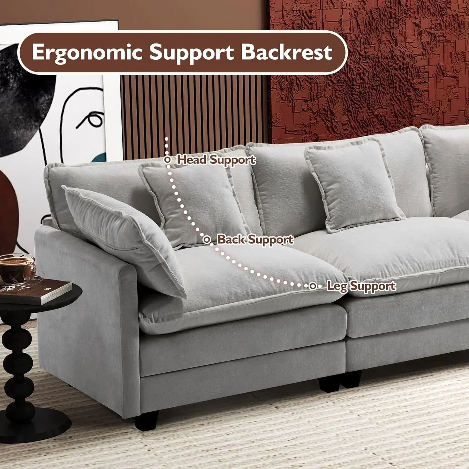 111.4 Inch L Shaped Modern Sofa Modular Cloud Sofa with Ottoman 4 Seater Chenille Deep Seat Sofa wourant