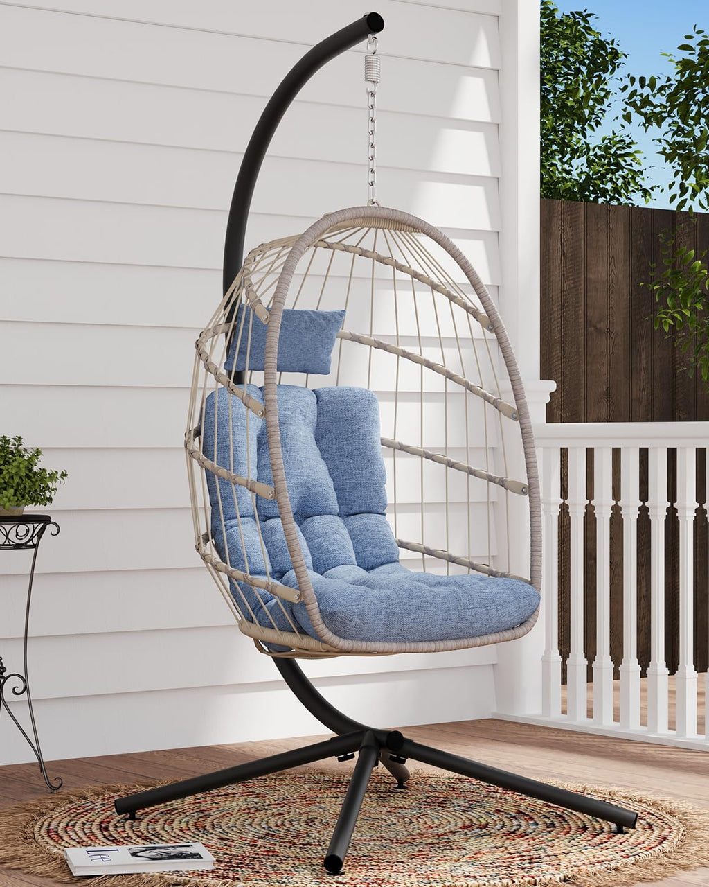 SWITTE Egg Chair Outdoor with Stand Indoor Wicker Hanging Egg Swing Chair with Cushion wourant