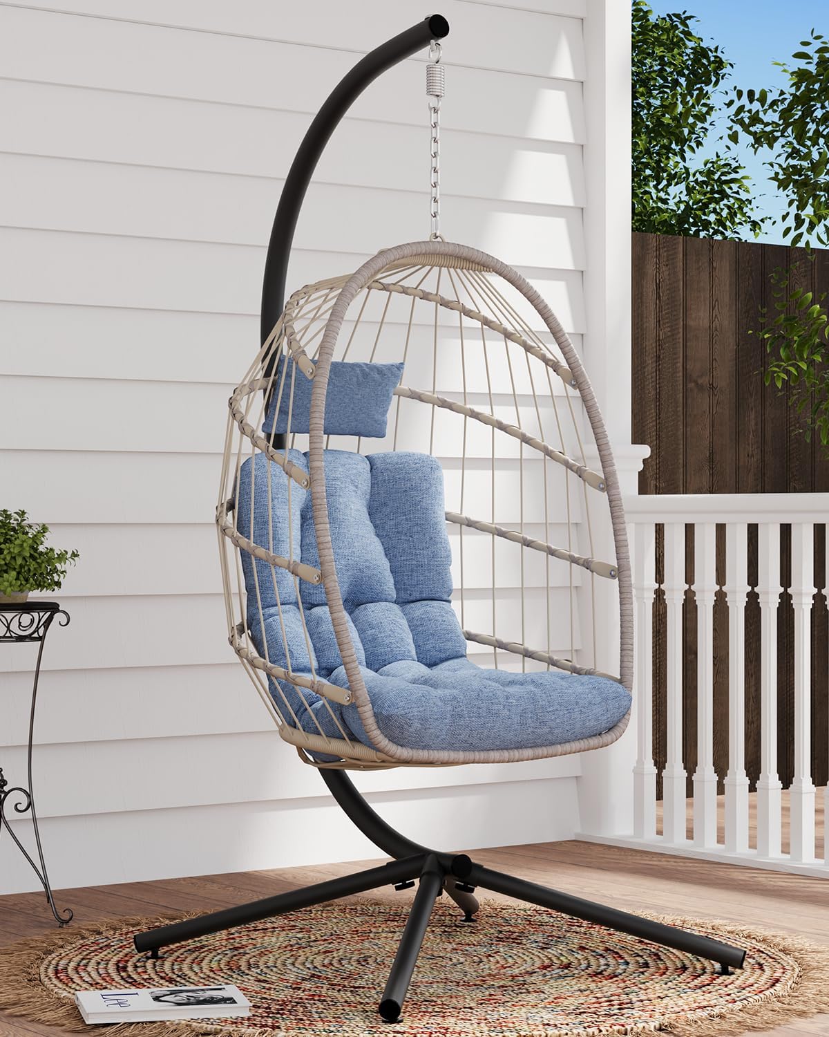 SWITTE Egg Chair Outdoor with Stand Indoor Wicker Hanging Egg Swing Chair with Cushion wourant