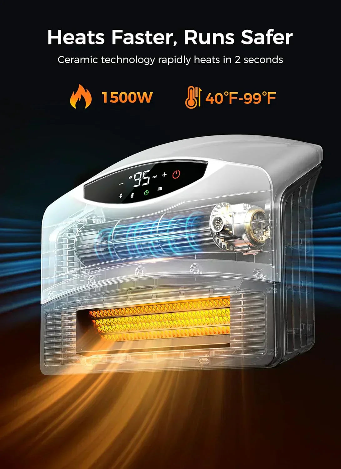 Wall mounted electric heater with WiFi and remote control floor standing heater 1500W wourant