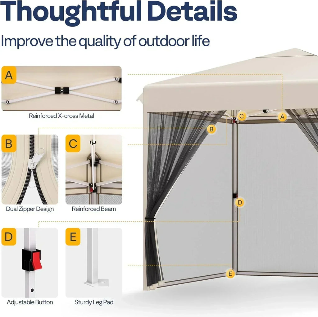 10x10ft Easy Pop-Up Canopy Outdoor Screen Tent with Mosquito Netting 2 Zipper Doors Roller Bag wourant