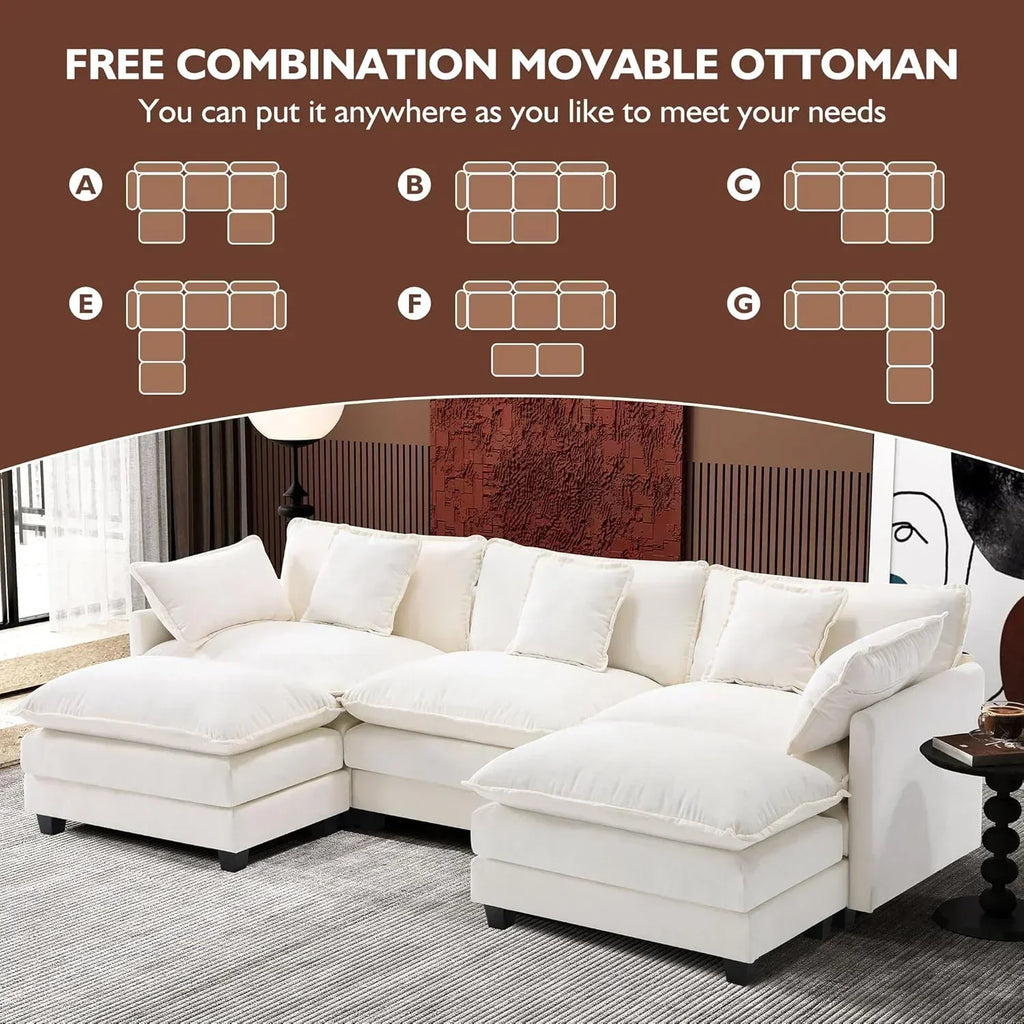 111.4 Inch L Shaped Modern Sofa Modular Cloud Sofa with Ottoman 4 Seater Chenille Deep Seat Sofa wourant