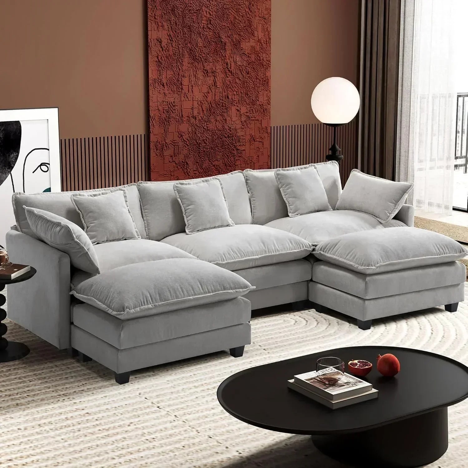 111.4 Inch L Shaped Modern Sofa Modular Cloud Sofa with Ottoman 4 Seater Chenille Deep Seat Sofa wourant