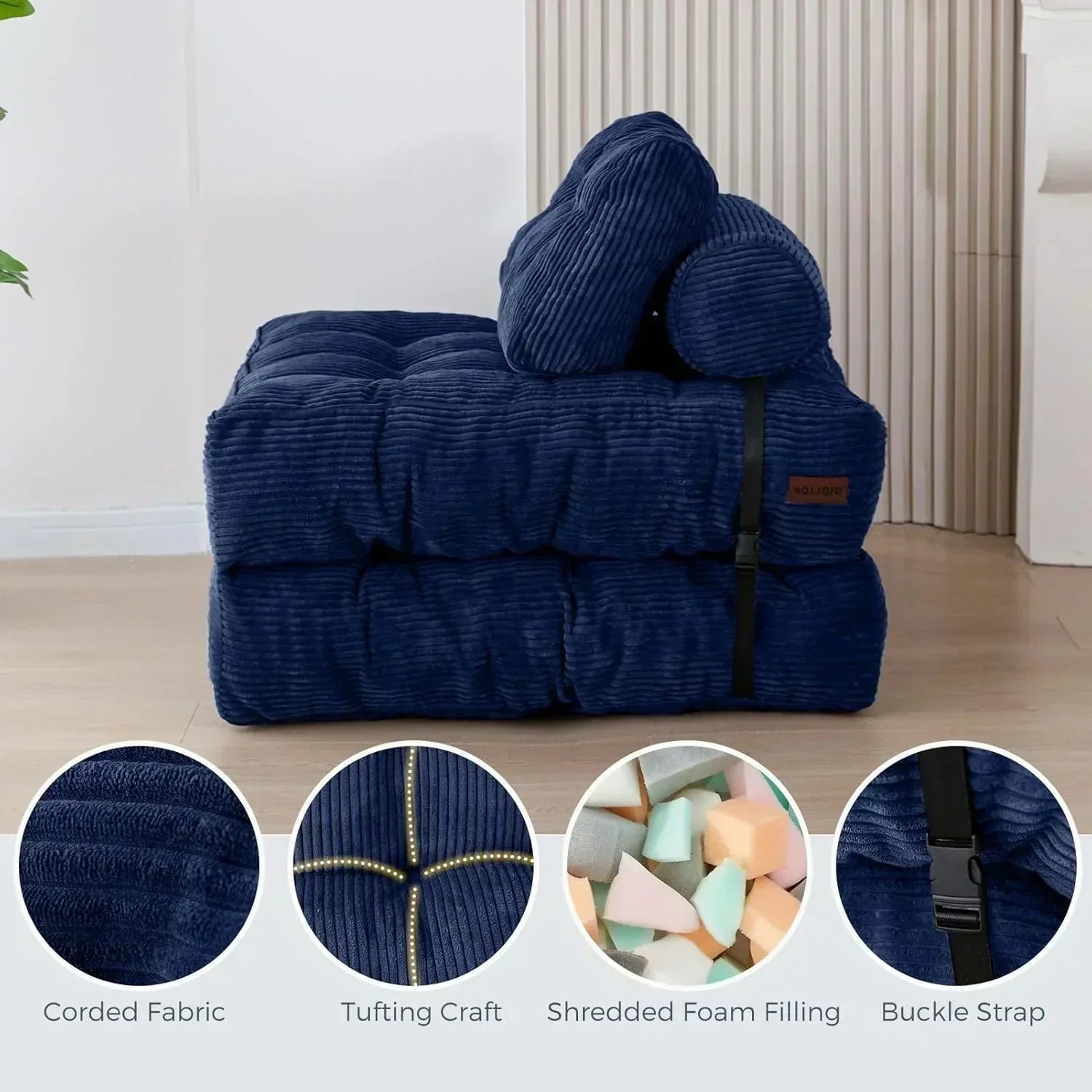 MAXYOYO Folding Sofa Bed Convertible Sleeper Chair with Pillow Foldable Mattress with Back Support wourant