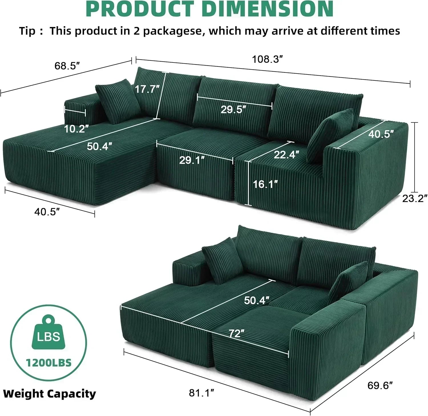 108 inch sectional sofa cloud sectional sofa with deep seat modern sectional L shaped sofa wourant