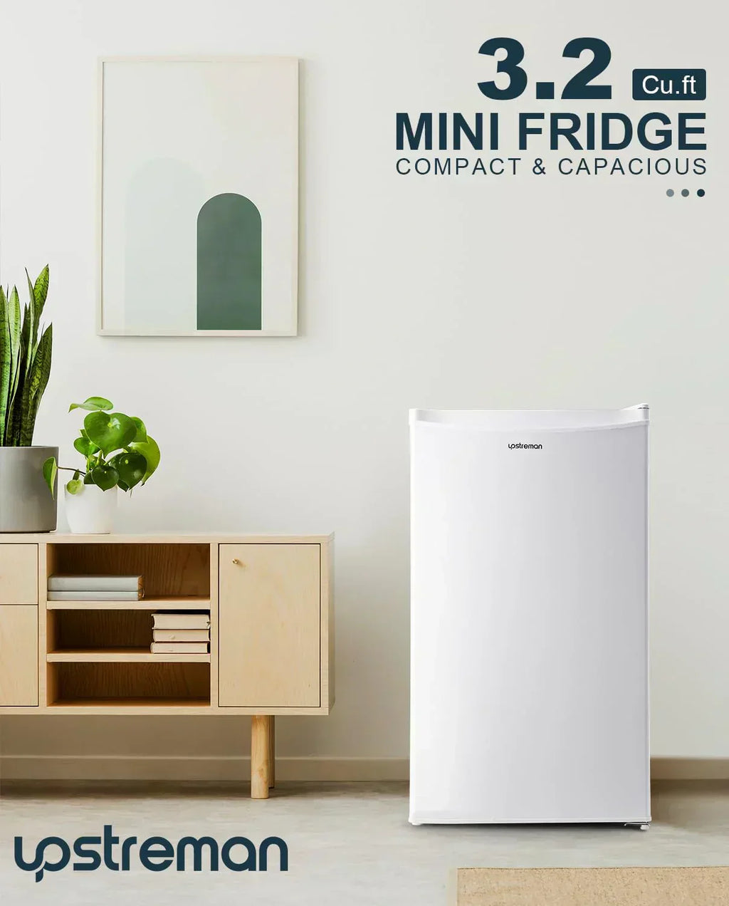 Upstreman 3.2 Cu.Ft Mini Fridge Freezer Single Door Fridge Dorm Fridge Adjustable Thermostat wourant