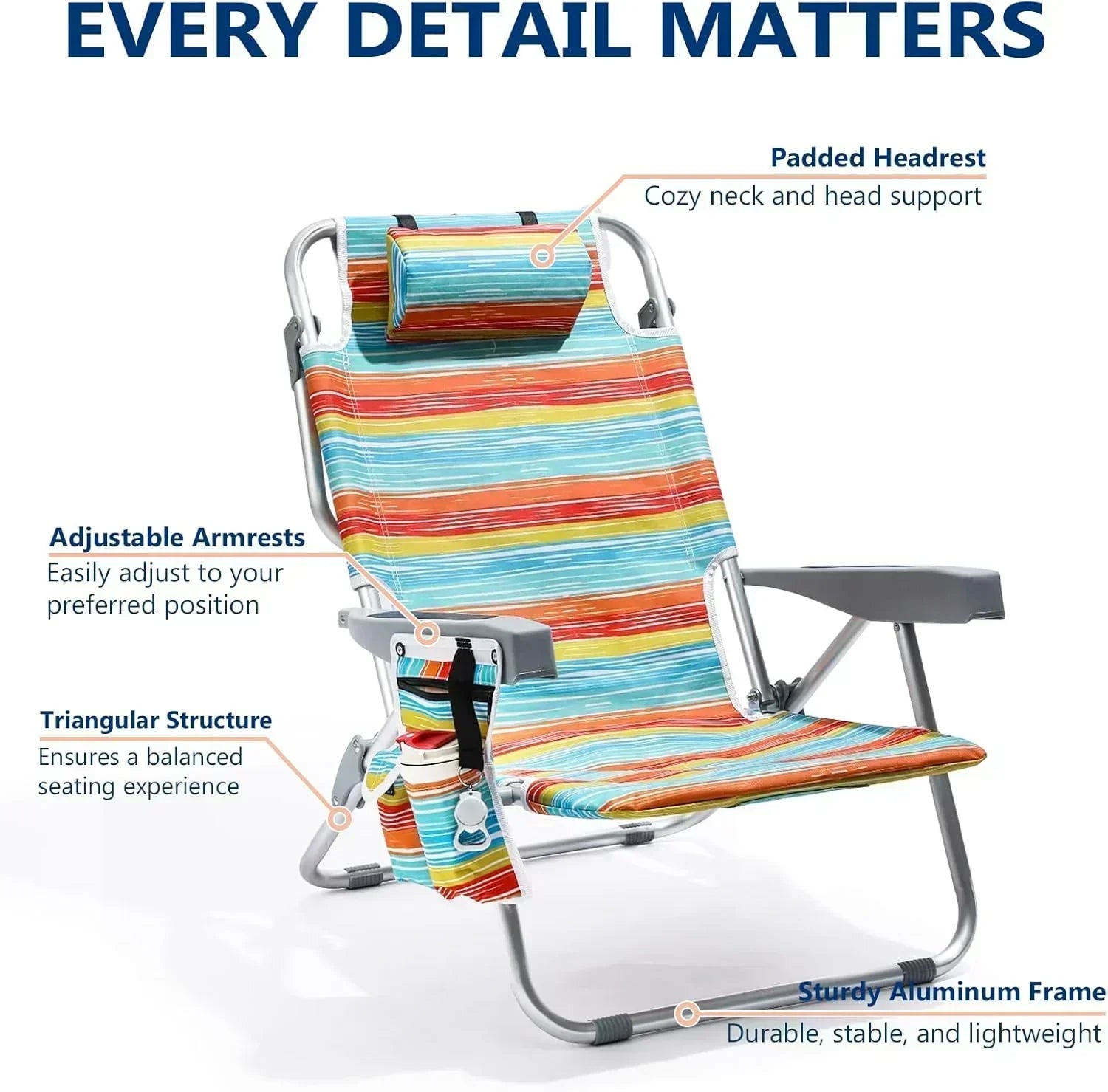5-Position Aluminum Lay Flat Tall Backpack Beach Chairs 2 Pack Compact Portable Beach Chairs wourant