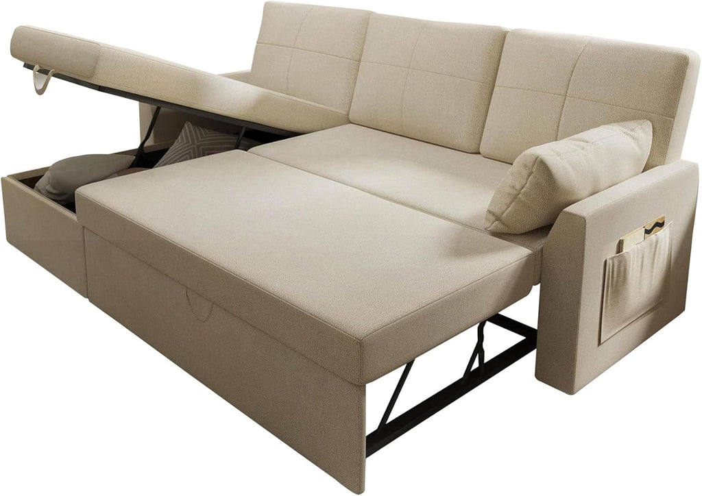 VanAcc Sofa Bed Sleeper Sofa with Storage Chaise 2 in 1 Pull Out Couch Living Room wourant