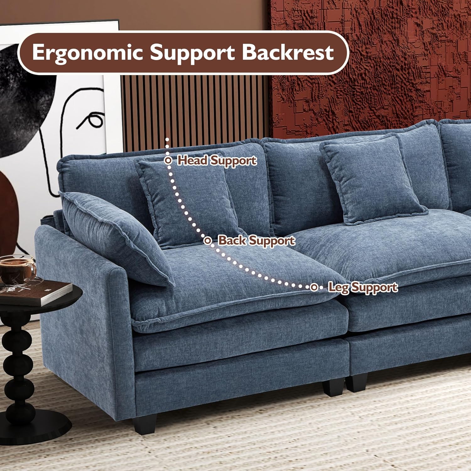 111.4 Inch L Shaped Modern Sofa Modular Cloud Sofa with Ottoman 4 Seater Chenille Deep Seat Sofa wourant