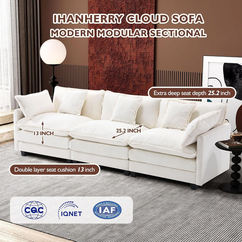 111.4 Inch L Shaped Modern Sofa Modular Cloud Sofa with Ottoman 4 Seater Chenille Deep Seat Sofa wourant