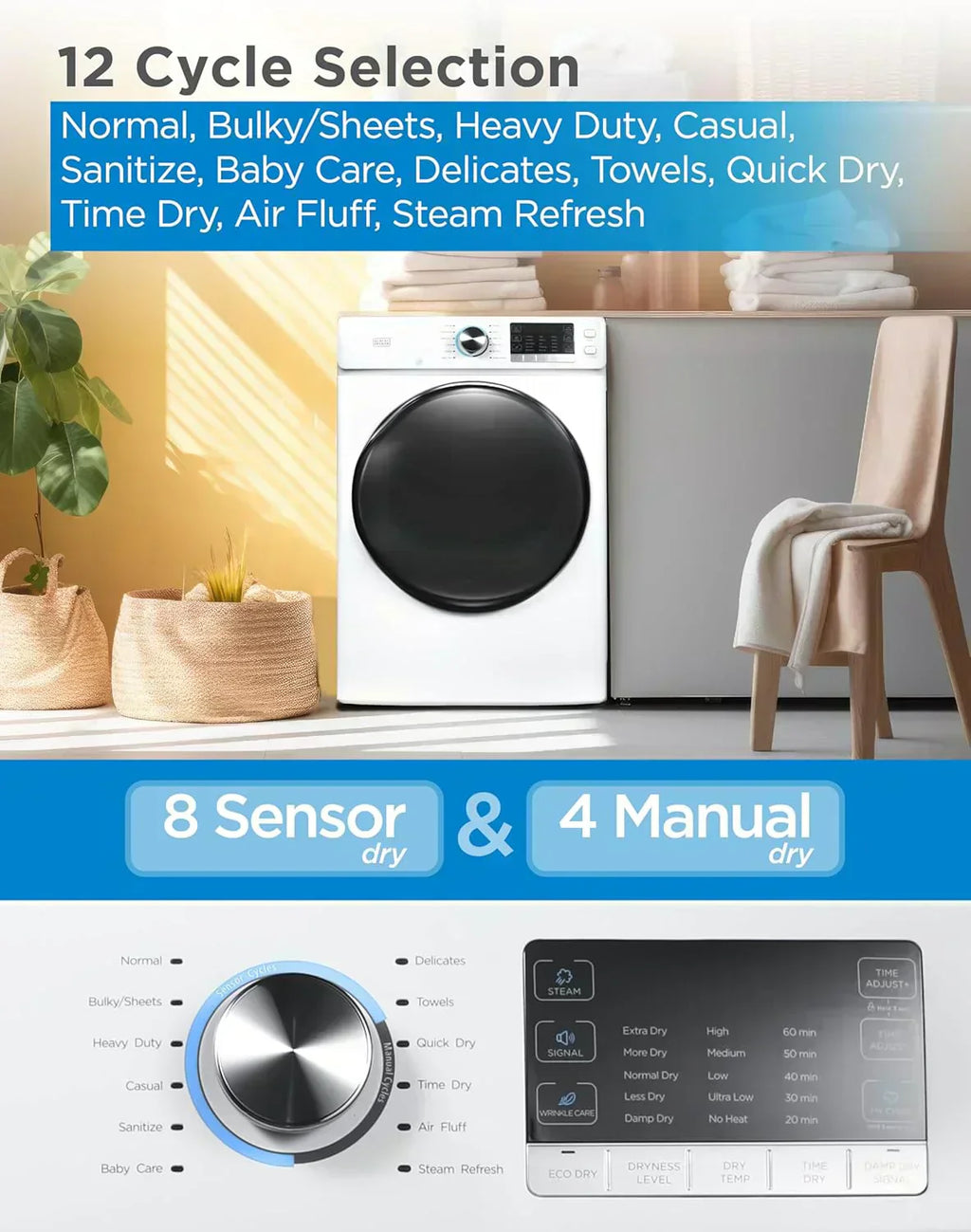 Compact Clothes Dryer 1.5 Cu. Ft. 850W Electric Dryer 120V Vented Dryer Stainless Steel Drum wourant