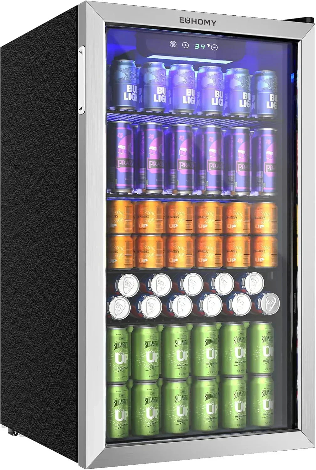 EUHOMY Beverage Refrigerator Cooler 130 Can Mini Fridge with Glass Door Beverage Cooler wourant