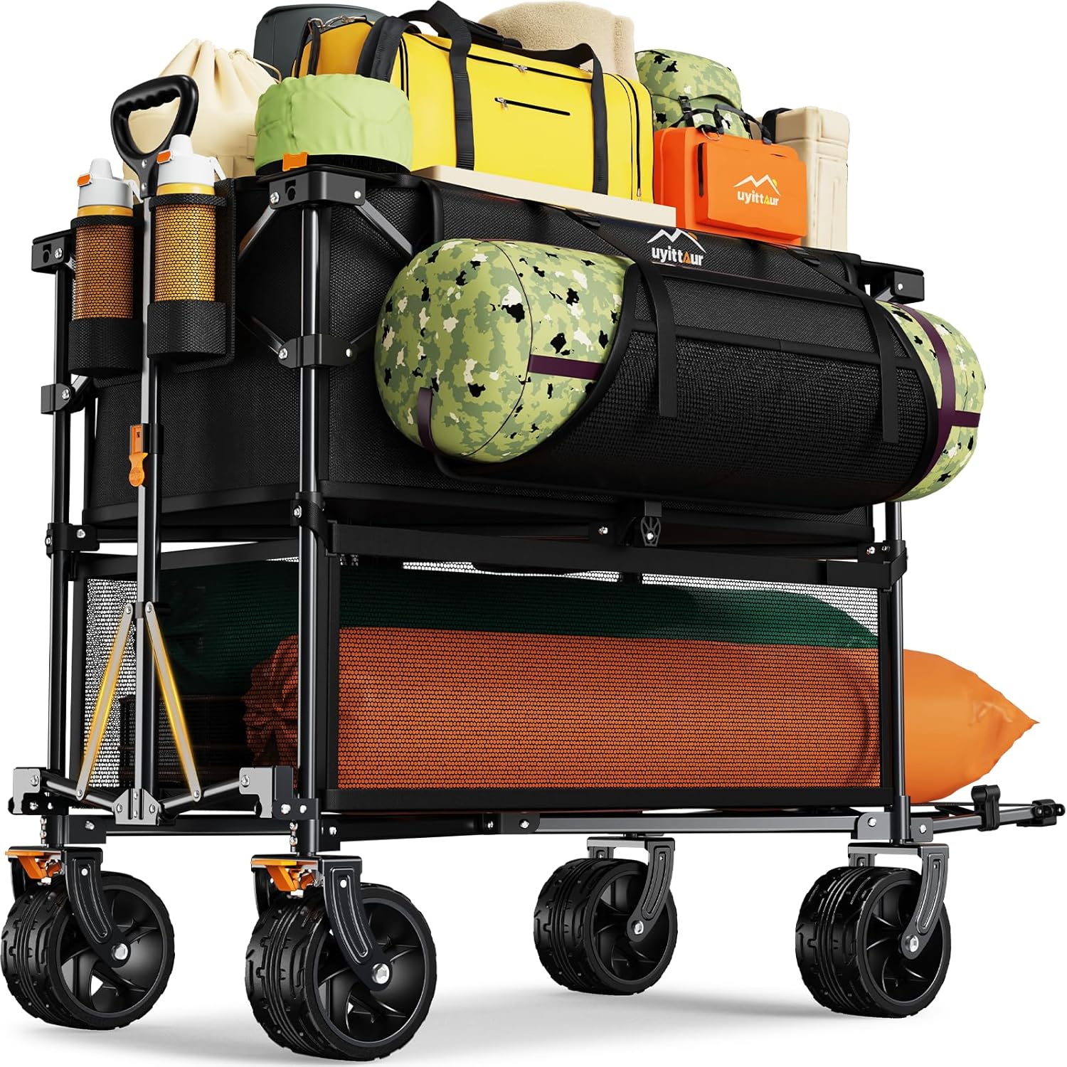 Foldable 50''L Extra Long Double Decker Wagon for Sport 400L Collapsible Heavy Duty Wagon Cart wourant