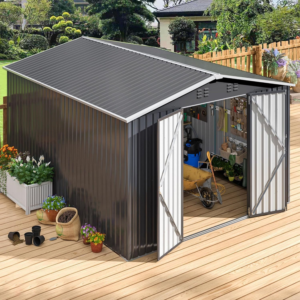Polar Aurora 8 x 12 FT Outdoor Storage Shed Metal Garden Shed with Updated Frame Structure wourant