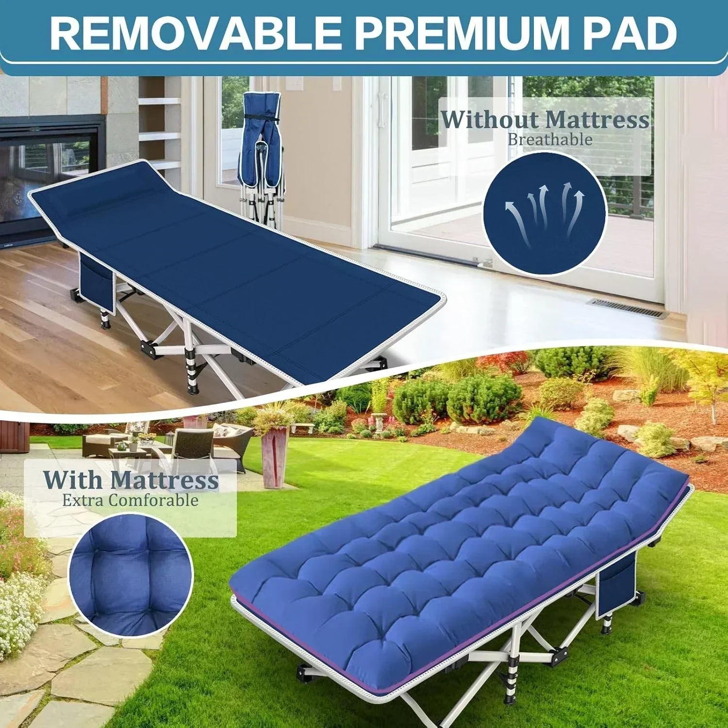2-Pack Camping Cots with Mattress Comfortable Folding Bed Heavy Duty Baby Cot wourant