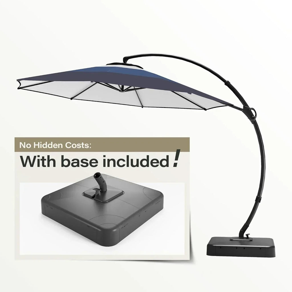 LAUSAINT HOME Outdoor Patio Umbrella with Base included 11 FT Deluxe Curvy Cantilever Umbrella wourant