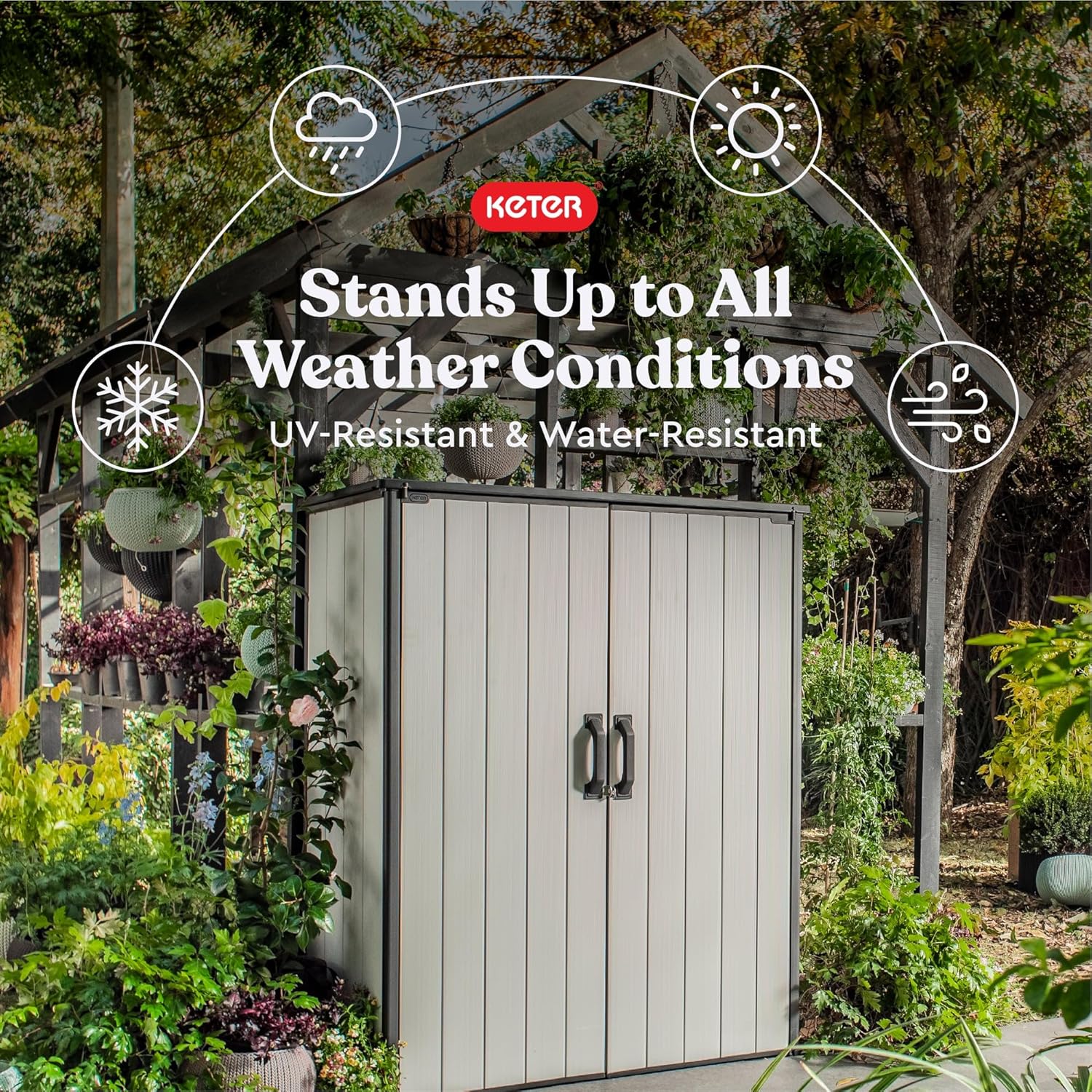 Keter Premier Tall 4.6 x 5.6 ft. Resin Outdoor Storage Shed with Shelving Brackets Patio Furniture wourant