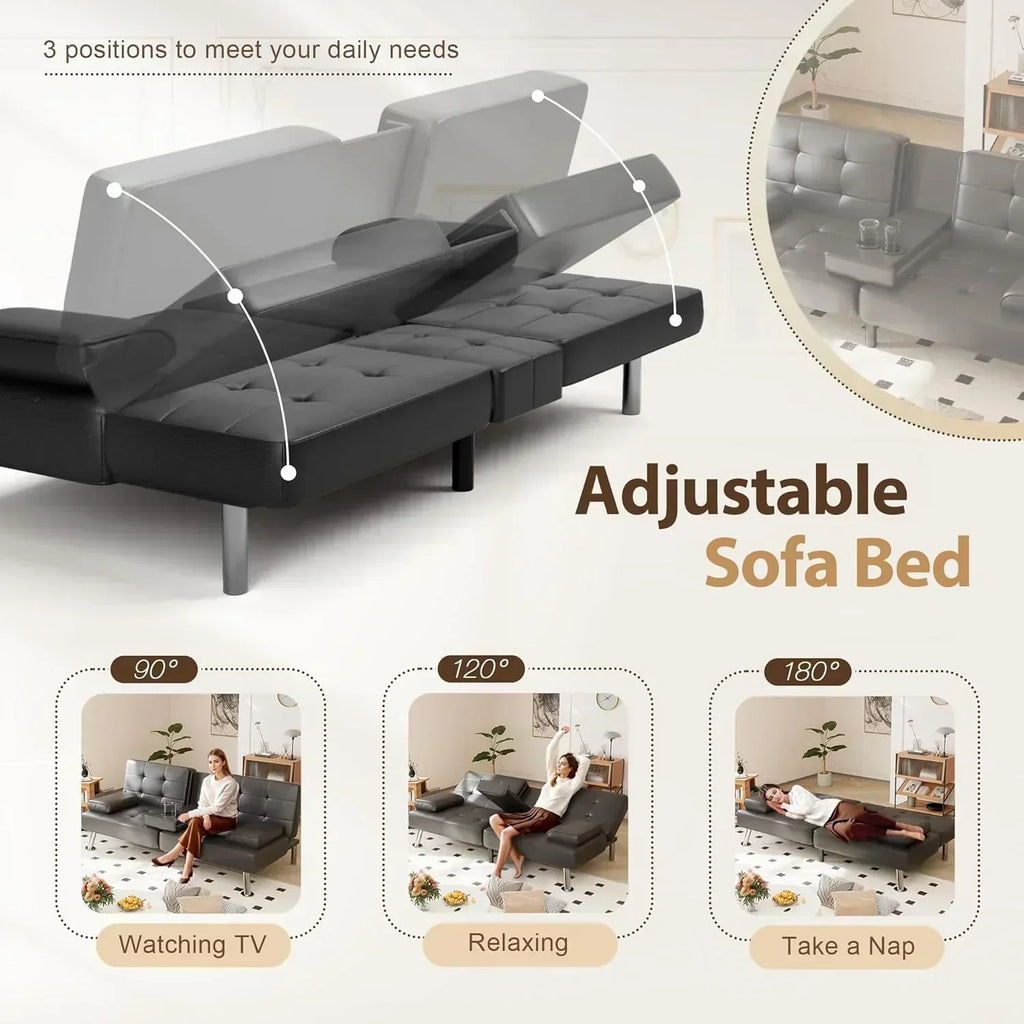 Shahoo Convertible Folding Futon Sofa Bed Sleeper Couch for Living Room Faux Leather wourant