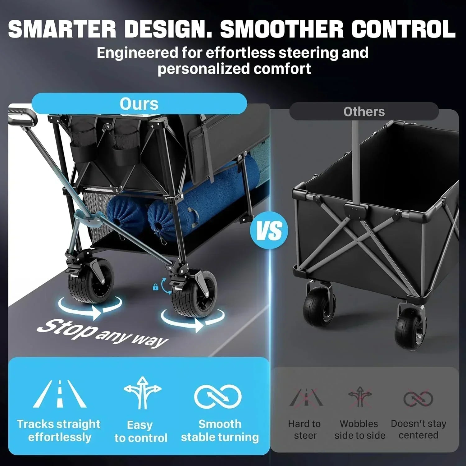 48" Extra Large Folding Travel Cart 560 lb Capacity 350 L Heavy Duty Utility Cart with Brakes wourant