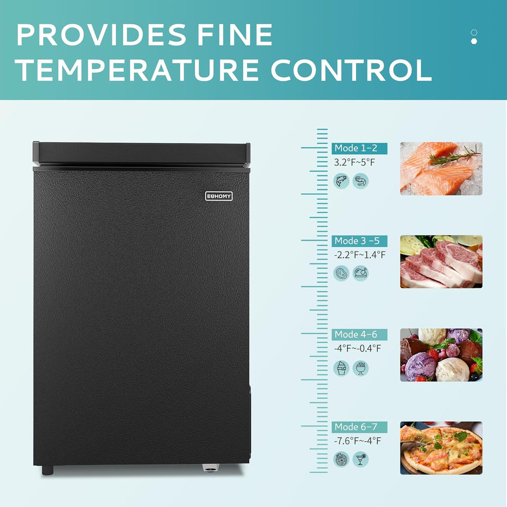 EUHOMY 3.5 Cu.Ft Chest Freezer with Removable Basket Small Deep Freezer Adjustable 7 Thermostat wourant