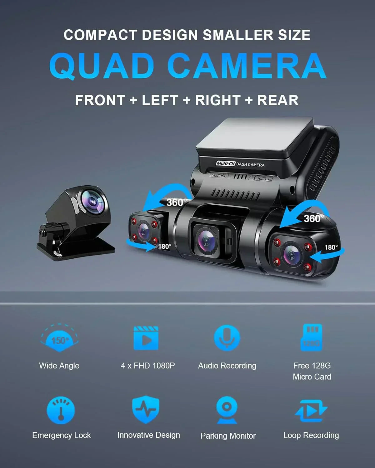 PRUVEEO 360-degree view car dash cam built-in GPS WiFi recording parking mode monitor wourant