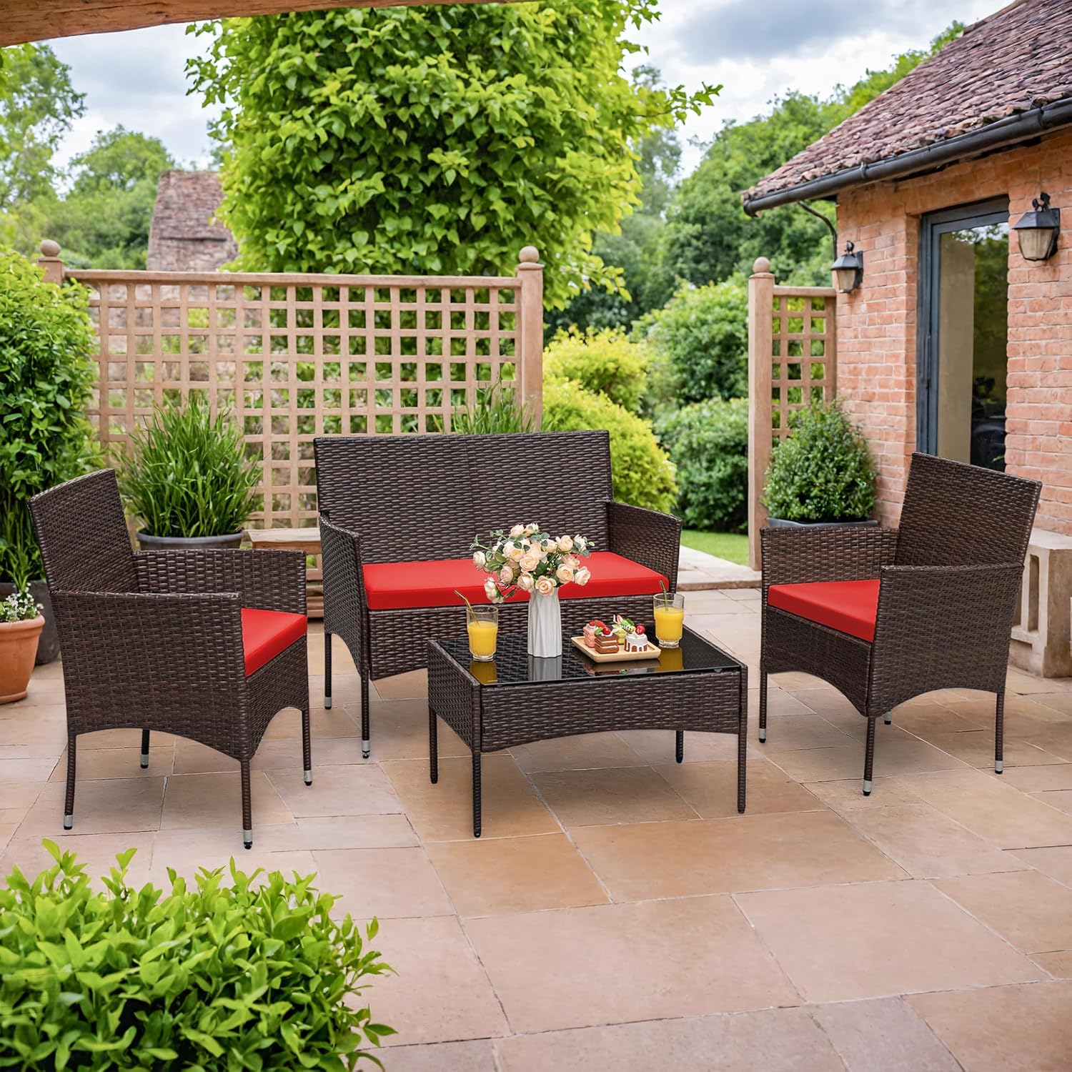 4 piece outdoor patio furniture set rattan chair wicker set wourant
