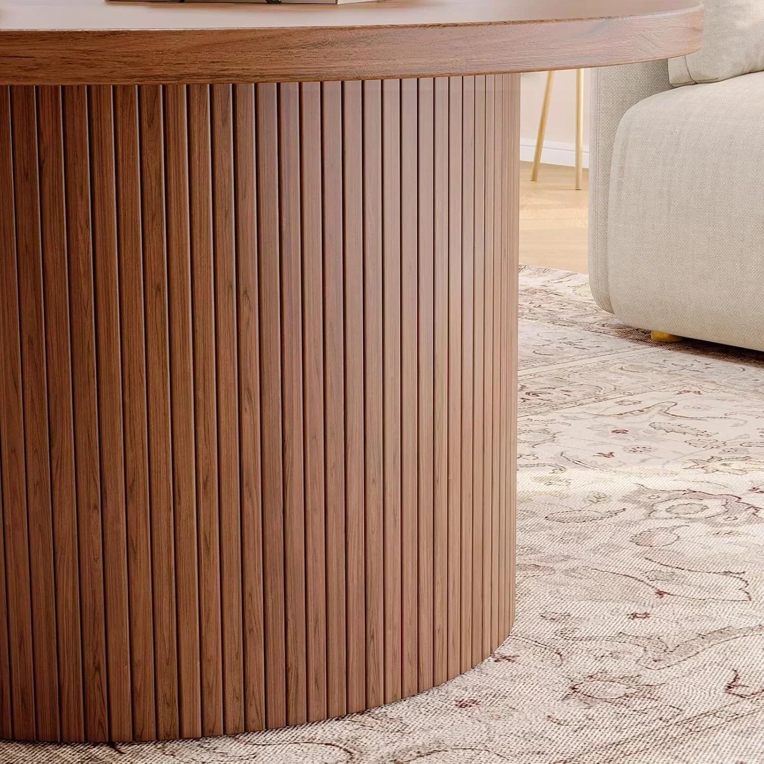 31.5 inch round coffee table living room roll-up coffee table mid-century modern wood coffee table wourant
