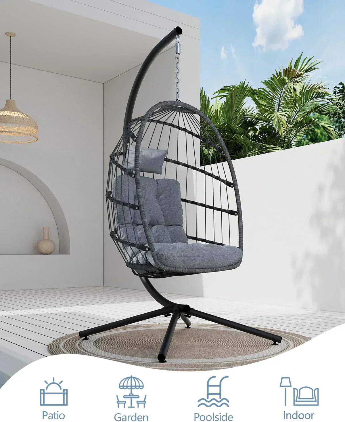 SWITTE Egg Chair Outdoor with Stand Indoor Wicker Hanging Egg Swing Chair with Cushion wourant