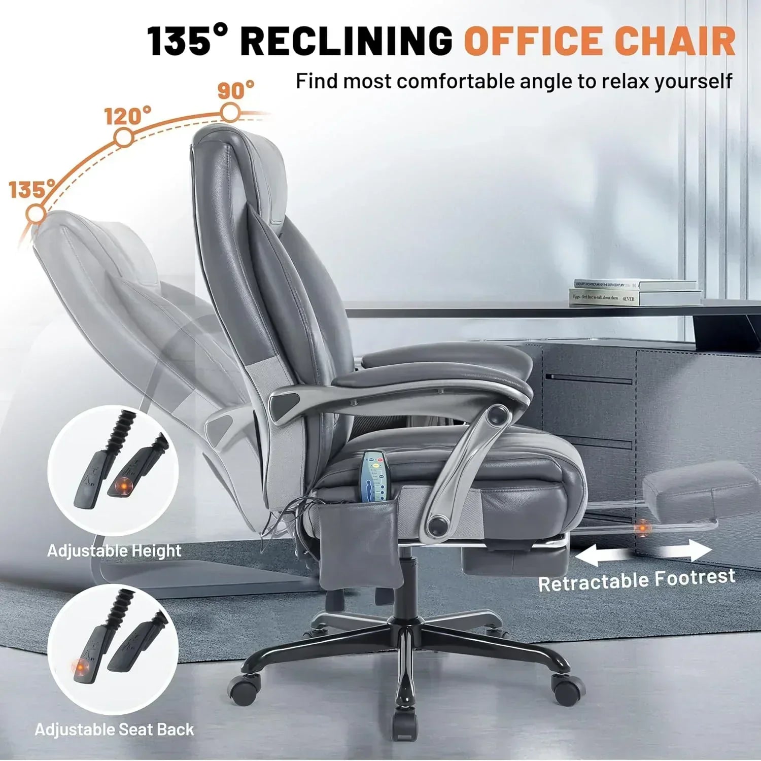 Massage Office Chair with Heating and Footrest Ergonomic Executive Reclining Office Chair wourant