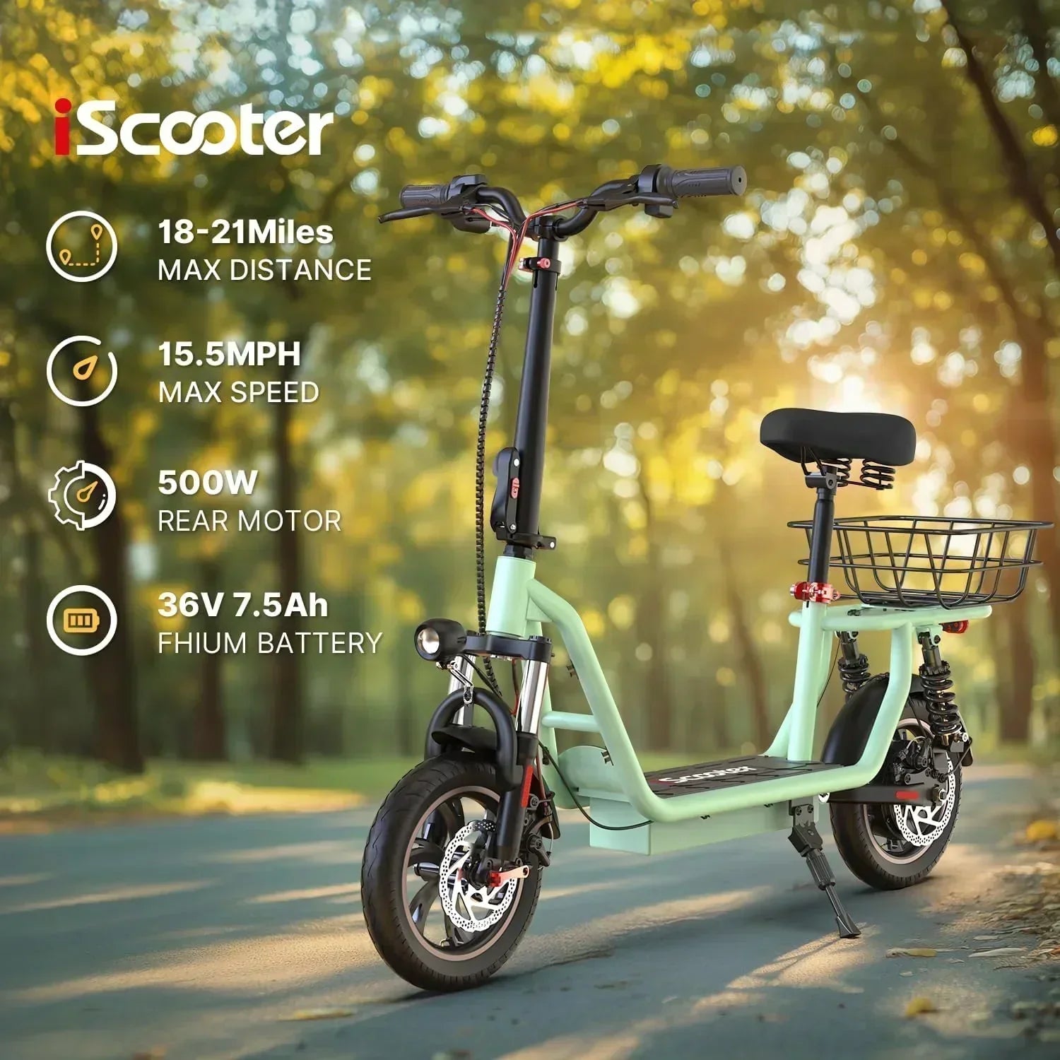 iScooter electric scooter with seat 28/19/15.6 mph top speed dual suspension scooter wourant