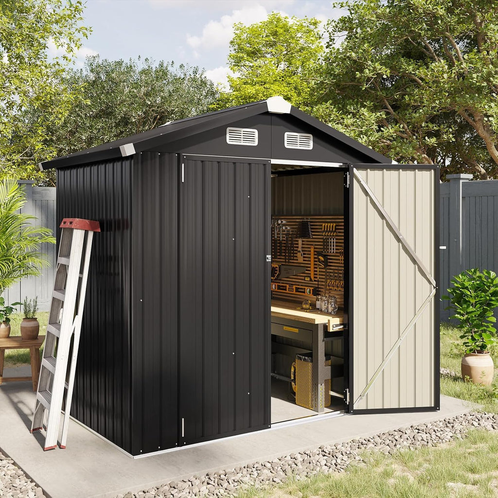 Aoxun 6.2x4 FT Shed Outdoor Storage Shed Metal Garden Shed Sloping Roof Tool Shed Bike Shed wourant