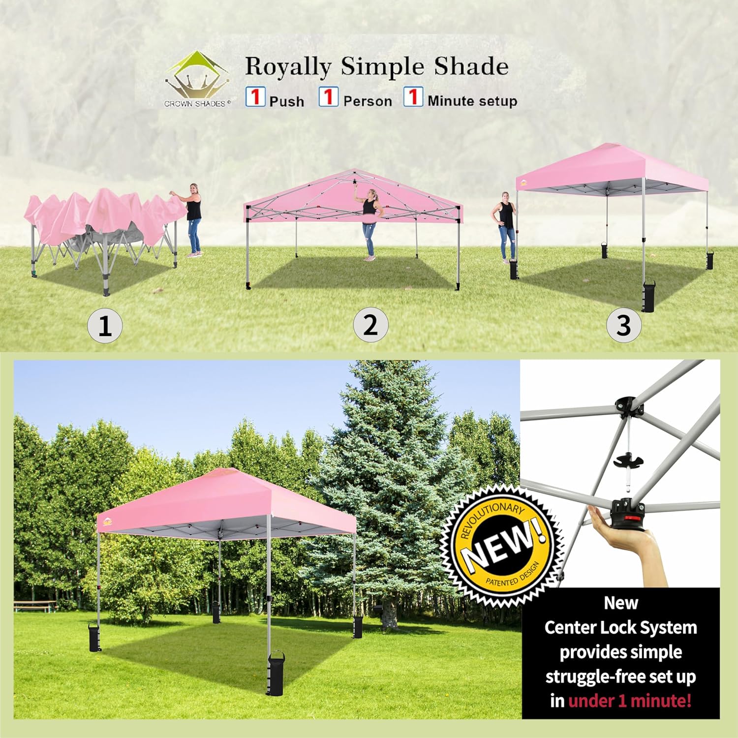10x10 Pop-Up Awning One-Click Installation Beach Tent Outdoor Sunshade Silver Coated Top wourant