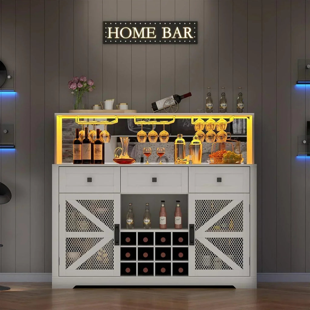 Wine Bar Cabinet with LED Light Liquor Cabinet with Glass Holder Coffee Bar for Liquor wourant