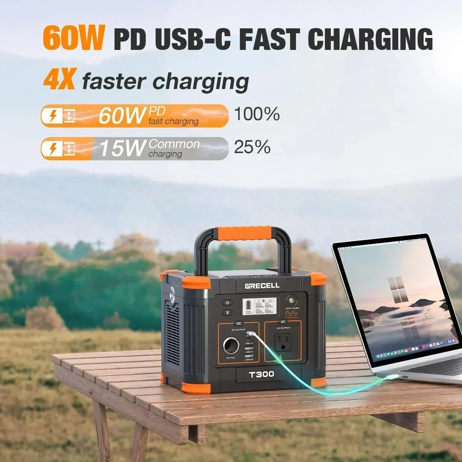 Portable Power Station 300W (Peak 600W) 230.88Wh Solar Generator 60W USB-C PD Output wourant