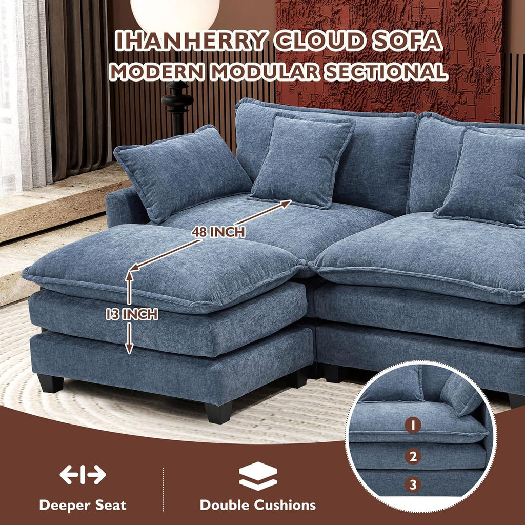 111.4 Inch L Shaped Modern Sofa Modular Cloud Sofa with Ottoman 4 Seater Chenille Deep Seat Sofa wourant
