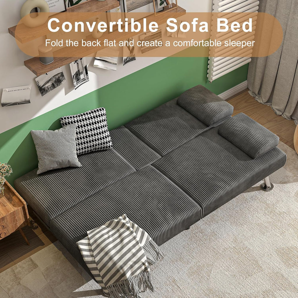 Shahoo Modern Linen Upholstered Convertible Folding Futon Sofa Bed with Removable Armrests wourant