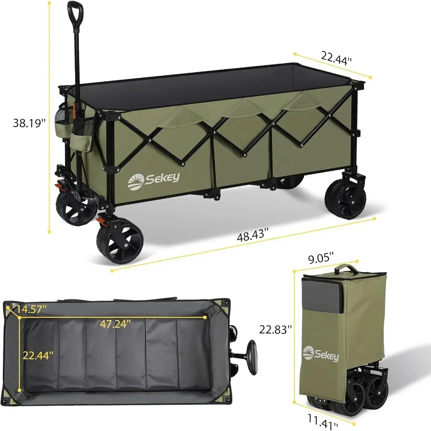 Sekey 48 Inch Long Foldable Extended Travel Cart 440 Lbs Folding Multi-Purpose Garden Cart wourant