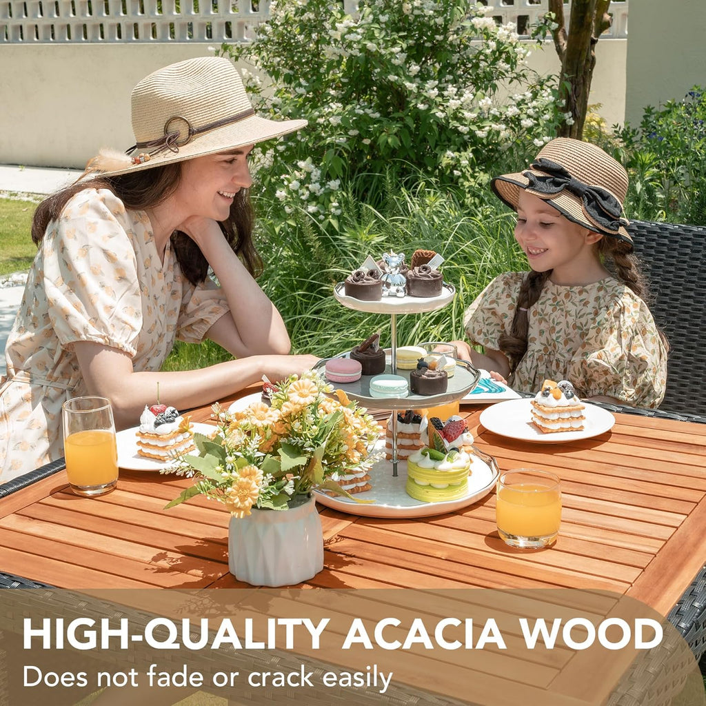 Devoko Dining 7 PCS Furniture Patio Conversation Set with Acacia Wood Table Top Rattan Outdoor wourant