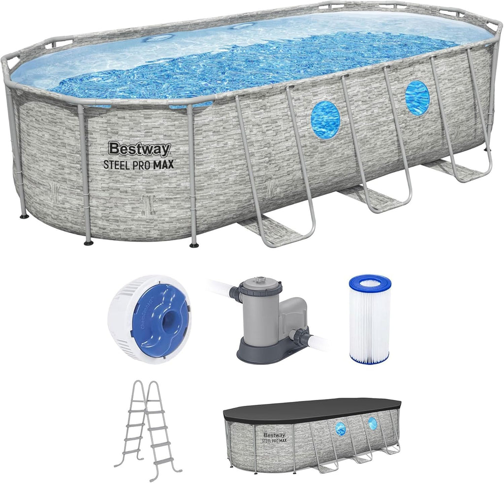 Power Steel Swim Vista Series II 14' x 8' 2" x 39.5" Above Ground Outdoor Swimming Pool Set wourant