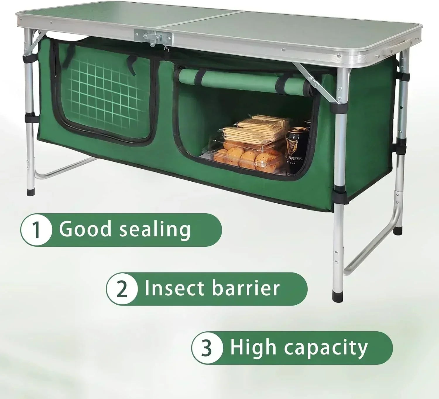 Outdoor Folding Table Aluminum Lightweight Height Adjustable with Storage Organizer wourant